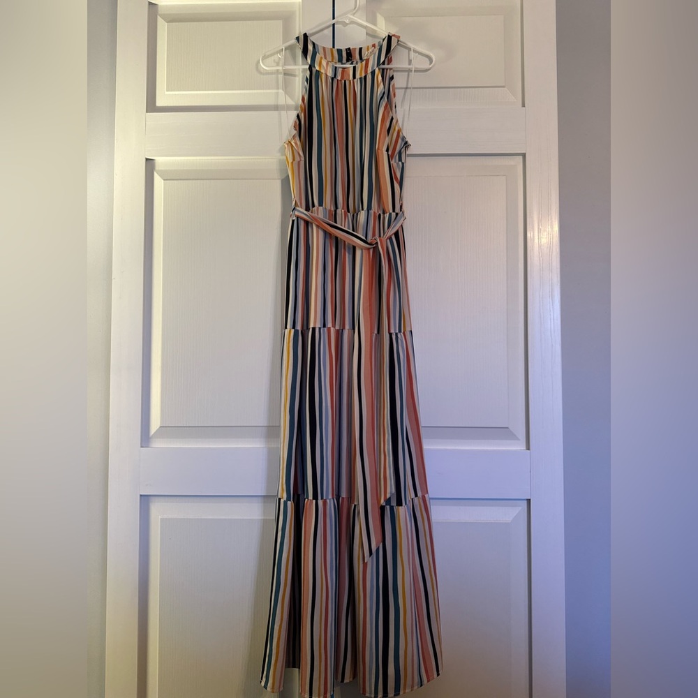 Vanilla Bay Pleated Multicolor Maxi with Tie Detail